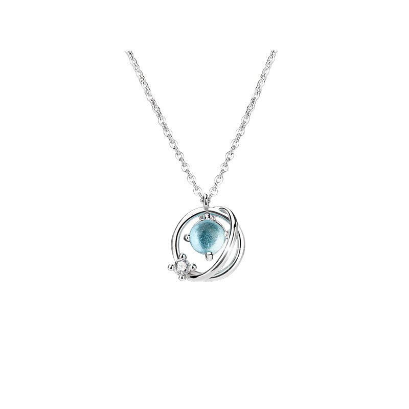 Fantasy Planet Necklace Women's Sterling Silver Glass Pendant Trendy Niche Light Luxury Clavicle Chain Simple Elegant Online Gift