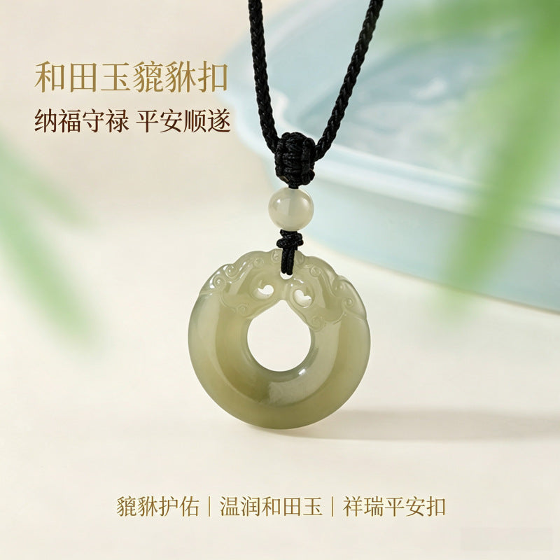 Halskette aus 925er Sterlingsilber und Hetian-Jade – geflochtenes Detail