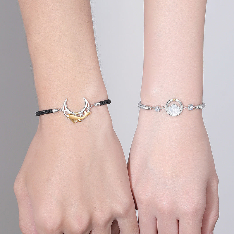 Shell 925 Sterling Silver Couple Bracelet Niche Design Woven Whale Bracelet Valentine's Day This Life Has Your Bracelet
