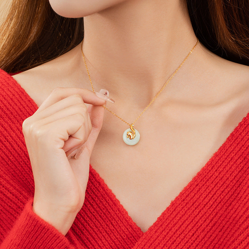 Collana in argento sterling 925 – segno zodiacale e disco e giada Hetian