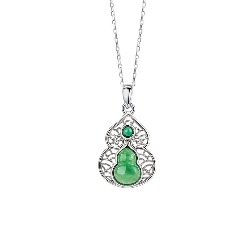 Fu Lu Ankang Sterling Silver 925 Necklace Women's New Chinese Natural African Cuixiang Cloud Clavicle Chain Gourd Chalcedony Pendant