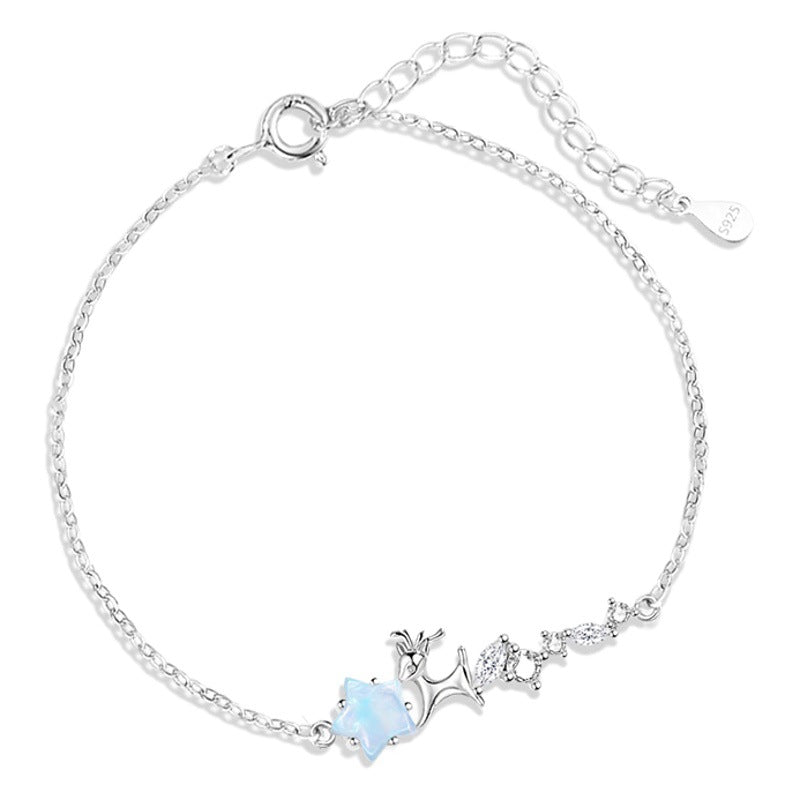 Yilu You Sterling Silver 925 Bracelet Women's Fashion All-Match Star Glass Stone Bracelet Christmas Elk Bracelet
