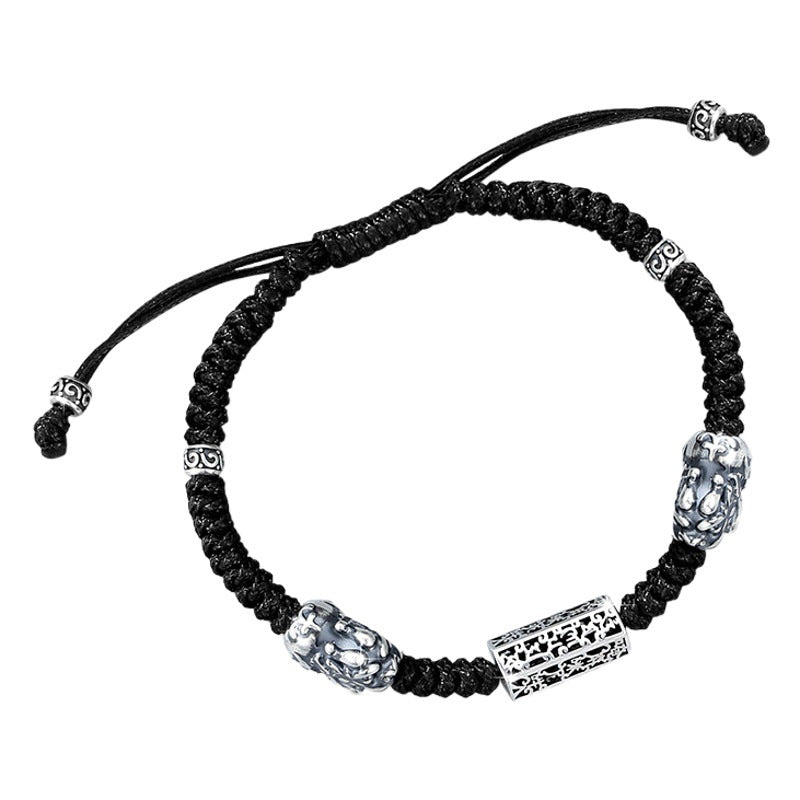 Six-Word Mantra Pure Silver 999 Bracelet Men's Fashion Versatile Tibetan Bracelet Retro Personalized Ins Style Bracelet