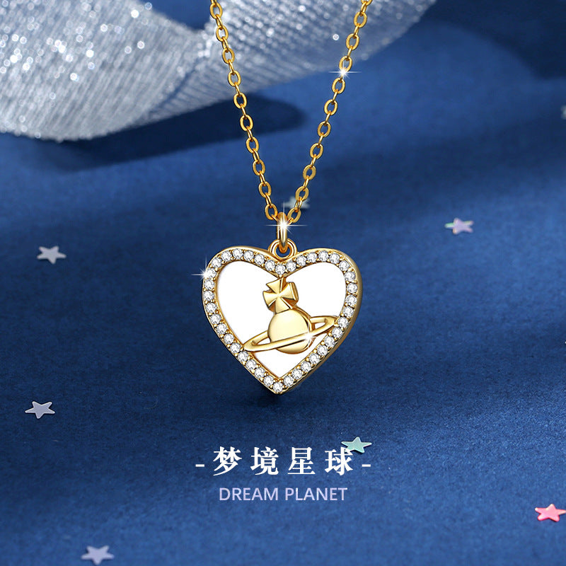 Lovely Sterling Silver 925 Necklace Female Niche Design Light Luxury Planet Clavicle Chain Qixi Gift Ins Saturn Pendant