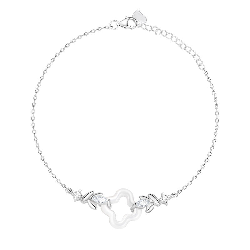 Clover S925 Sterling Silver Bracelet for Women Light Luxury High-End Sense Niche Fritillary Design Tassel Safe Holiday Gift for Women