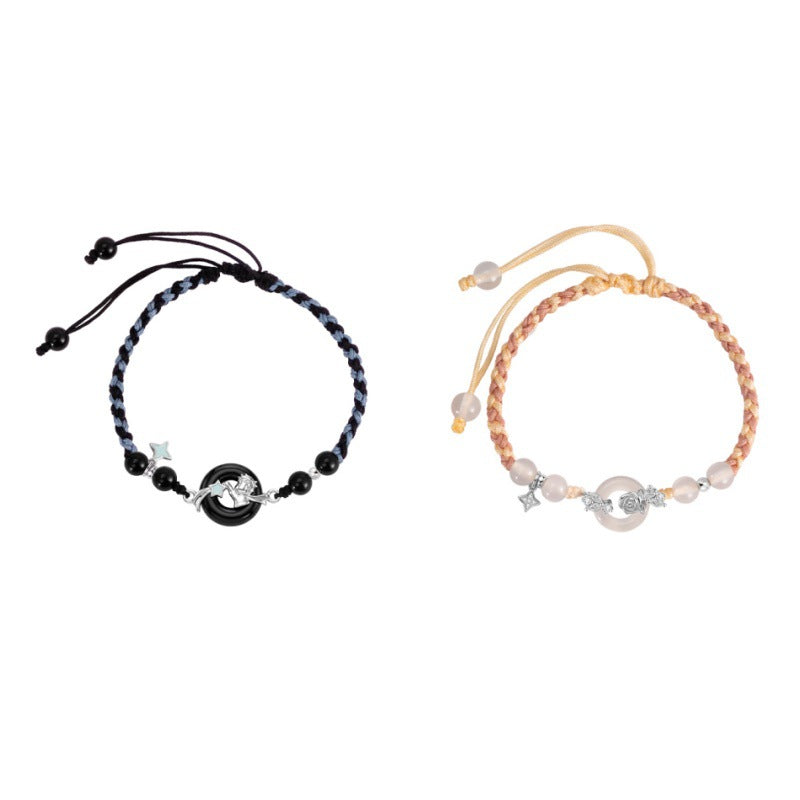 New Chinese Style Couple Bracelet Little Prince and Rose Natural Agate Safety Buckle Bracelet Adjustable Niche Bracelet for Women