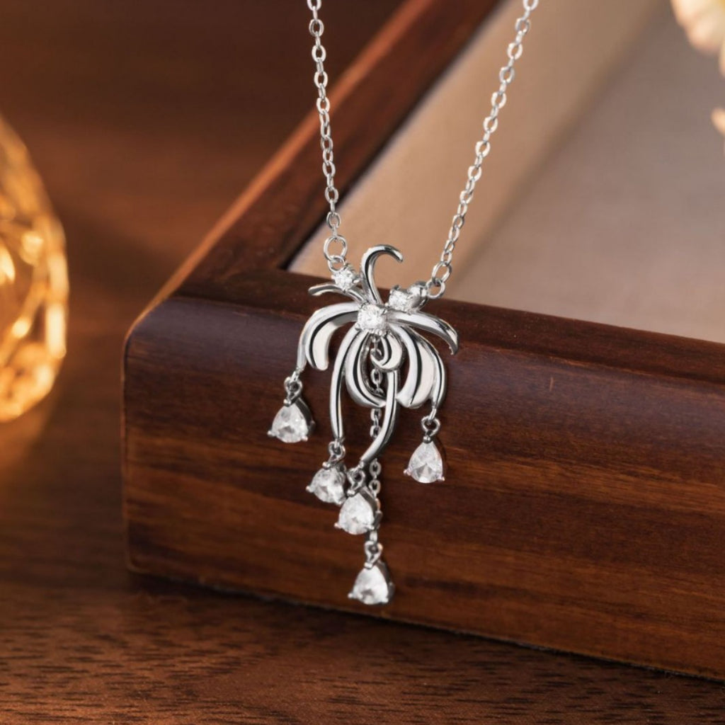 Lace Fireworks Sterling Silver 925 Necklace Women's Light Luxury High-Grade Zircon Tassel Clavicle Chain Ins Style Star Pendant