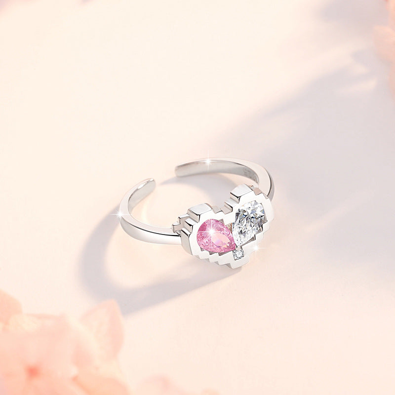 Heart-Shaped Sterling Silver 925 Ring Female Niche Design Light Luxury Pink Zircon Ring Ins Style with Your Ring in Mind