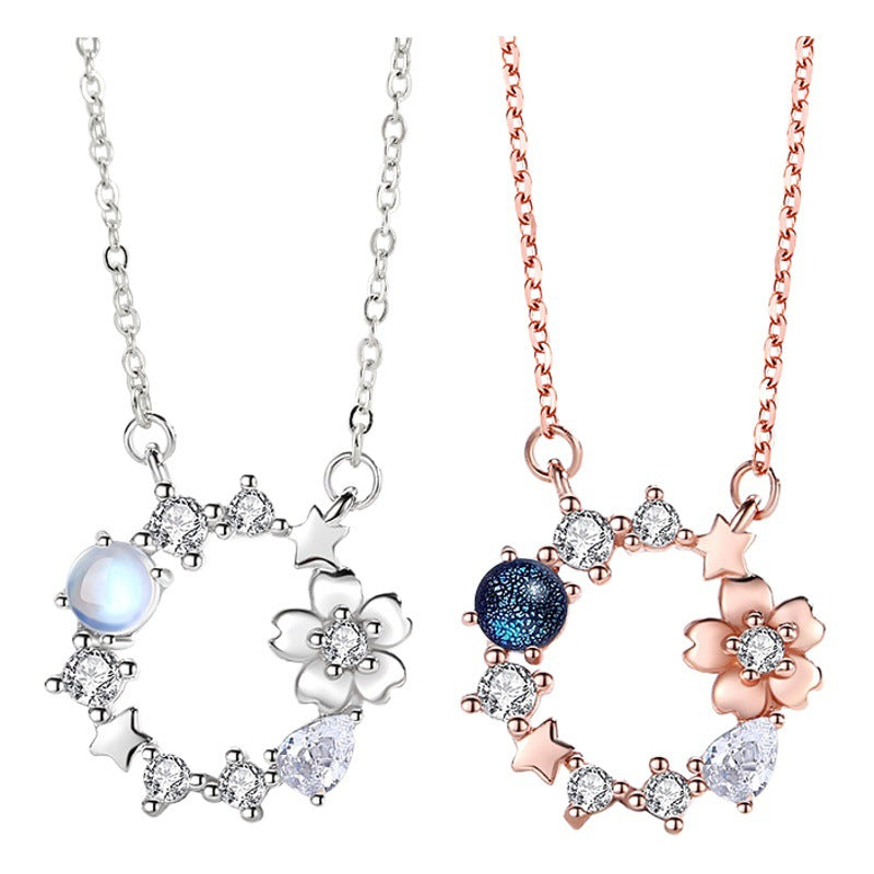 Women's 925 Sterling Silver Necklace, Light Luxury Niche Design Clavicle Chain, TikTok Dream Moonstone Pendant
