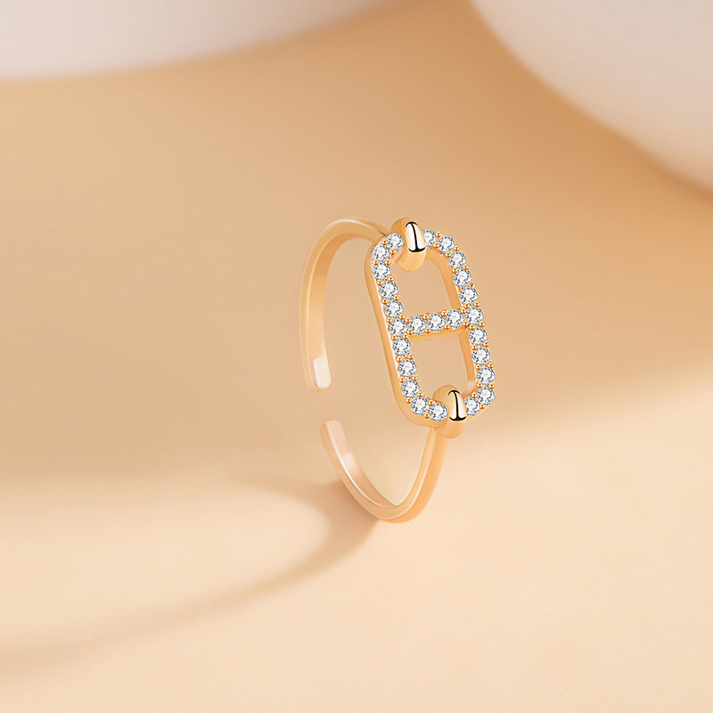 Pig Nose Sterling Silver S925 Ring Female Light Luxury Niche Design Zircon Ring Ins Sweet Style Small Square Candy Bracelet
