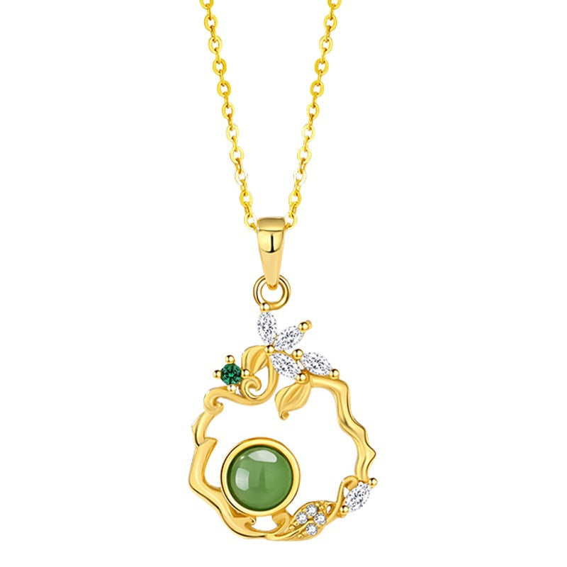 Flower Sterling Silver 925 Hetian Jasper Necklace Women's National Fashion Palace Style Butterfly Zircon Clavicle Chain Ins Petal Pendant
