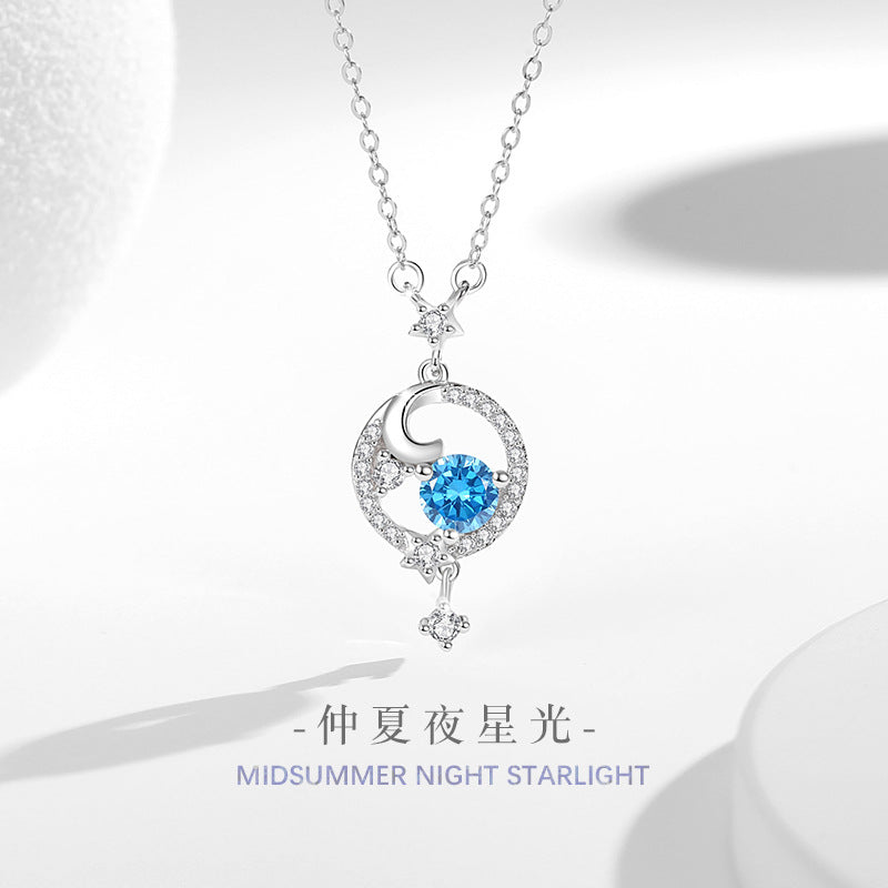Original Moon Sterling Silver 925 Necklace Female Niche Design Light Luxury Zircon Tassel Clavicle Chain Ins Star Pendant