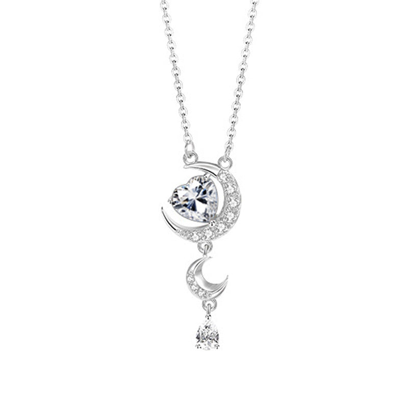 2026 New Light-Changing Love Stone S925 Sterling Silver Necklace Female UV Color-Changing Star Moon Clavicle Chain All-Match Jewelry