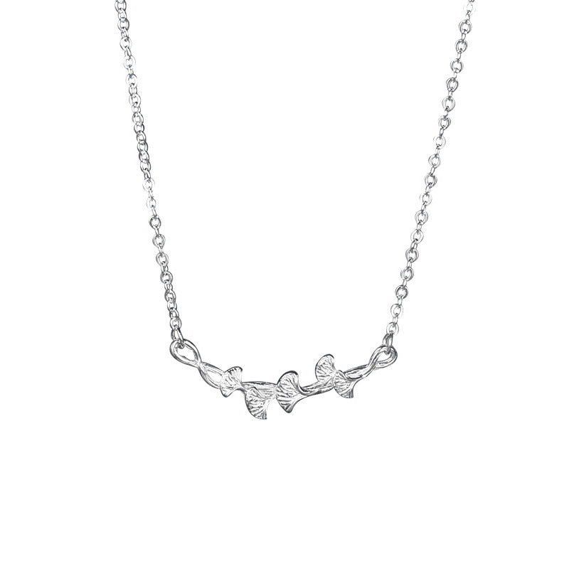 Sansheng Lucky Enough Silver 999 Necklace Female Niche Light Luxury Zircon Clavicle Chain for Girlfriend Ins Ginkgo Leaf Pendant