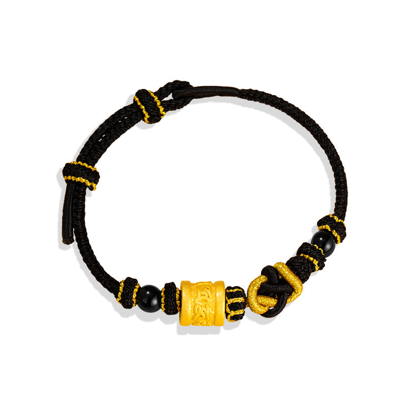 Six-Word Proverb Pure Silver 999 Bracelet Light Luxury High-Grade Black Agate Woven Bracelet Ins Birth Year Guardian Bracelet