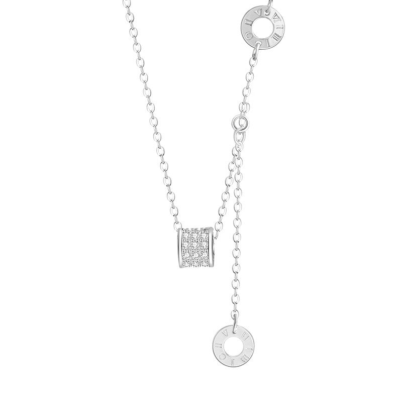 Small Waist Pure Silver 999 Necklace Women's Simple Versatile Tassel Clavicle Chain Ins Style Roman Digital Circle Pendant