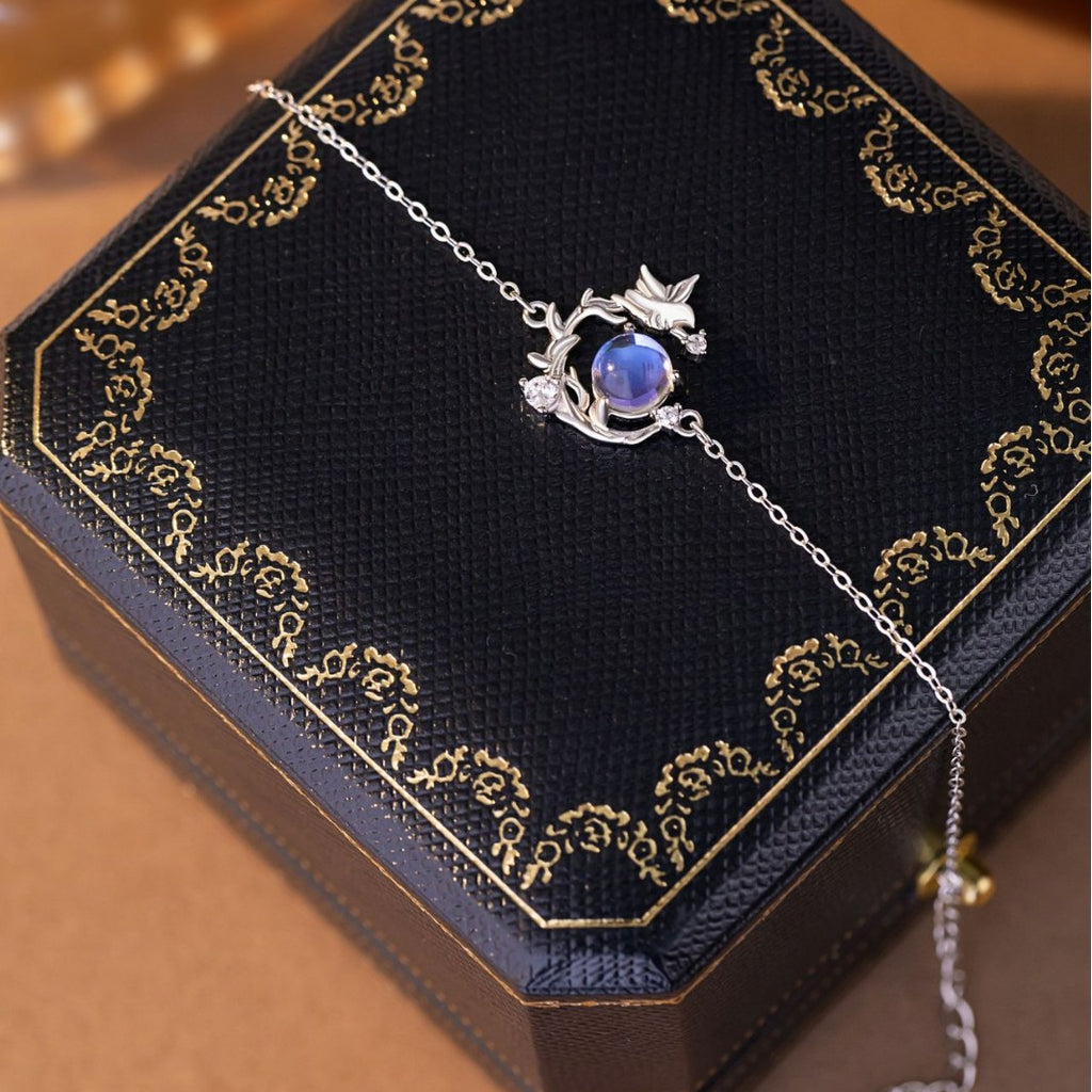 Blue Eucalyptus and Bird Sterling Silver 925 Bracelet Women's Fashion All-Match Garland Zircon Bracelet Ins Little Red Book Same Style Bracelet