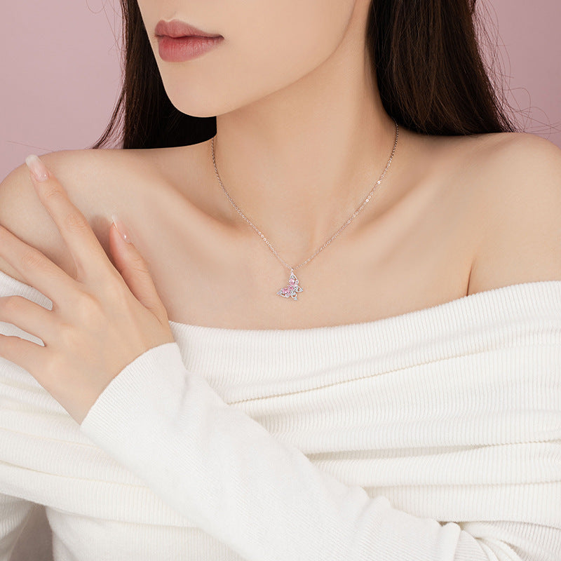 Collana in argento sterling 925 – farfalla e zirconi rosa