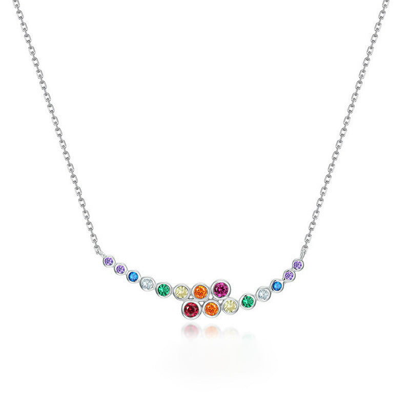 Rainbow Dopamine Sterling Silver 925 Necklace Female Sweet Cute Style Zircon Clavicle Chain Ins Little Red Book Same Pendant