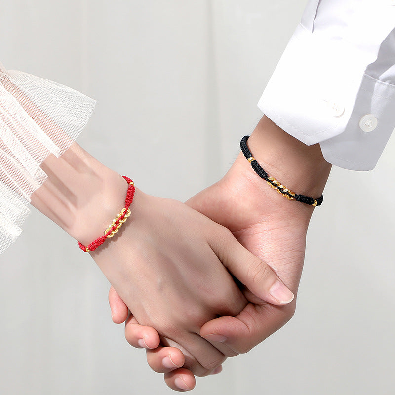 Copper Coin Sterling Silver 925 Couple Bracelet Men's and Women's New Chinese National Fashion Palace Style Bracelet Qixi Gift Coin Bracelet