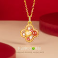 Original S925 Sterling Silver Clover Necklace Female Inlaid Red Agate Magic Color High Sense New Chinese Good Luck Clavicle Chain