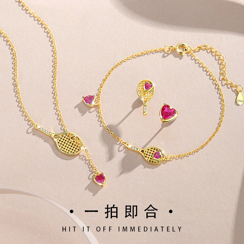 Original Tennis Racket Sterling Silver 925 Necklace Female Niche Design Light Luxury Tassel Clavicle Chain Ins Style Love Pendant