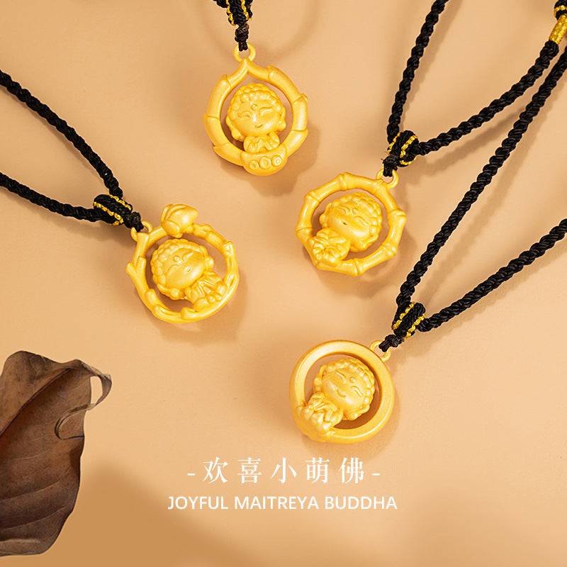 Maitreya Buddha Pure Silver 999 Necklace New Chinese National Fashion Happy Buddha Necklace Rope Ins Light Luxury Lotus Bamboo Pendant