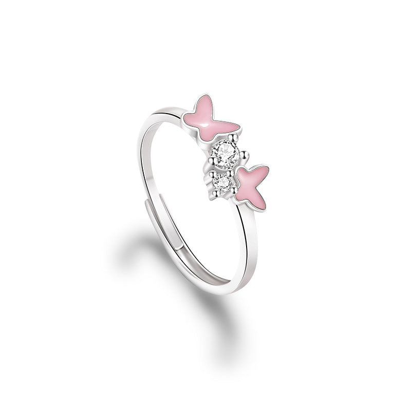 Butterfly Pure Silver 999 Luminous Ring Female Fashion Versatile Epoxy Star Zircon Ring Ins Style Super Fairy Ring
