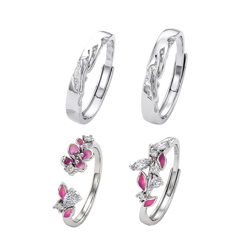 Original S925 Sterling Silver Couple Ring National Style Enamel Oil Dripping Craft Valentine's Day for Girlfriend Light Luxury Silver Jewelry Wholesale
