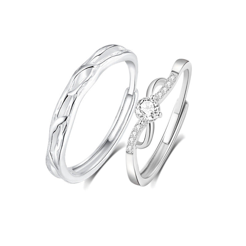 Lianlizhi Sterling Silver 925 Couple Ring Female Light Luxury High-Grade White Crystal Ring Ins Valentine's Day Gift Ring