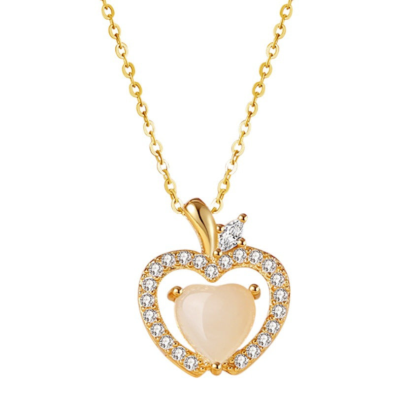 Hetian Jade Lovely Sterling Silver 925 Necklace Female Niche Design Light Luxury Apple Clavicle Chain Ins Style Zircon Pendant