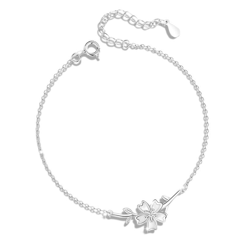 Cherry Blossom Sterling Silver 925 Bracelet Female Niche Design Light Luxury Love Flower Bracelet for Girls Ins Style Peach Blossom Bracelet