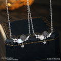 New S925 Silver Clover Necklace Moonstone Natural White Agate Pendant Small Fresh Clavicle Chain Light Luxury Silver Jewelry