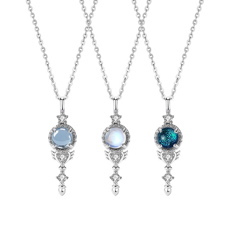 Natural Topaz S925 Sterling Silver Necklace Moonstone Starry Sky Stone Fairy Magic Stick Pendant Niche Silver Jewelry Supply