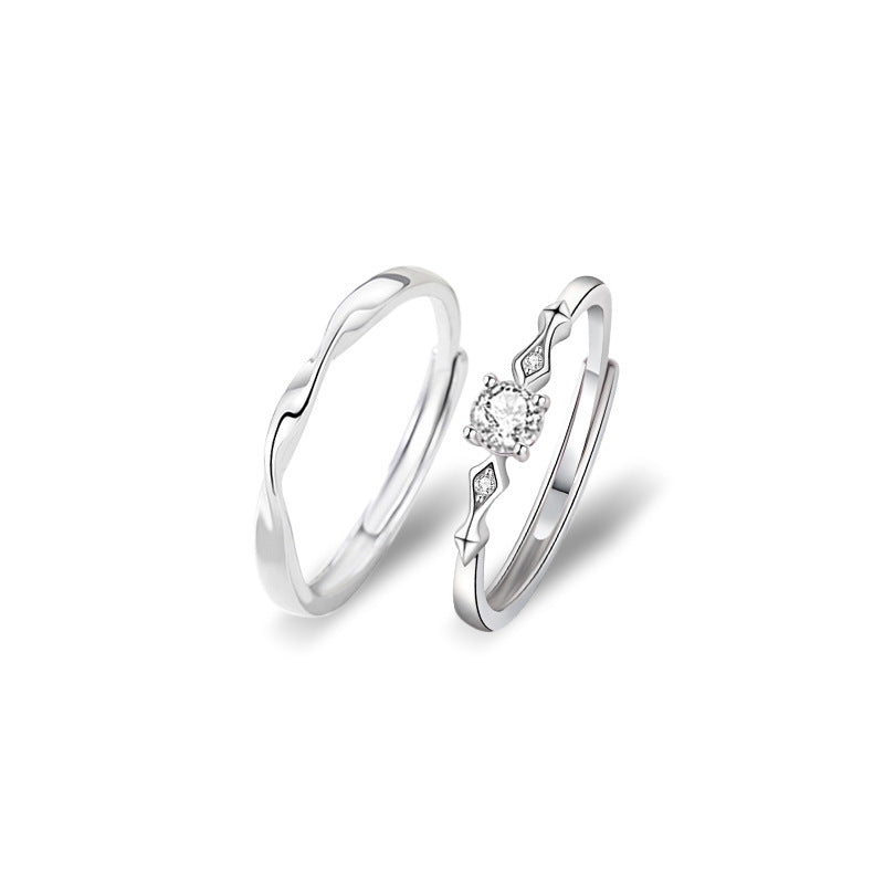 Mobius Sterling Silver 925 Couple Ring Men's and Women's Light Luxury High-Grade White Crystal Ring Ins Valentine's Day Ring