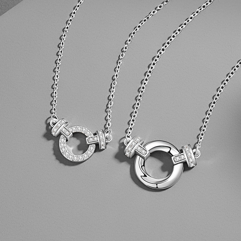 Mobius Sterling Silver 925 Couple Necklace Light Luxury High-Grade Horseshoe Buckle Zircon Clavicle Chain Ins Double Ring Pendant