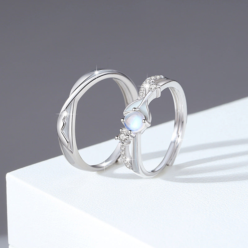 This Life Has You Sterling Silver 925 Luminous Couple Ring Men's and Women's Light Luxury Whale Plain Ring Thing Ins Fishtail Pair Ring