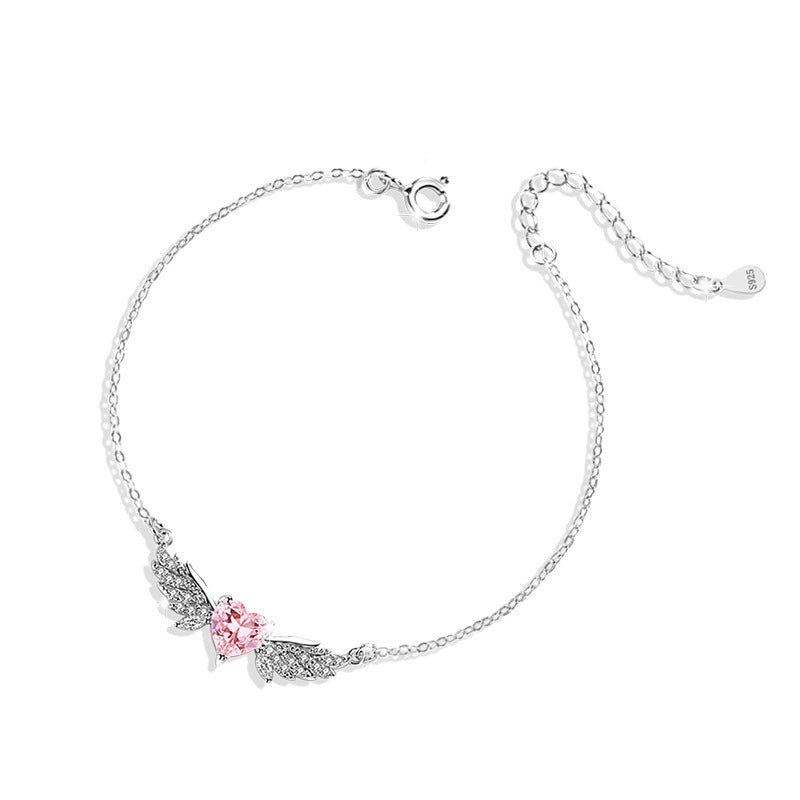 Angel Wings Sterling Silver 925 Bracelet Female Niche Design Light Luxury Zircon Clavicle Chain Valentine's Day Love Bracelet