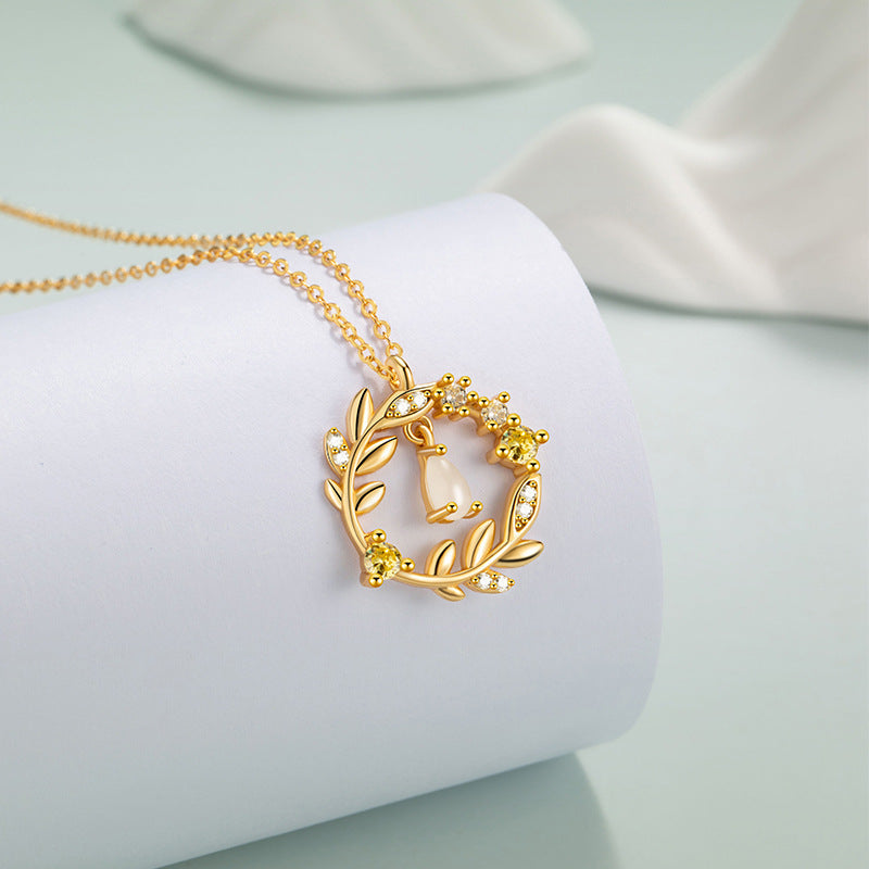 Wheat Ear Sterling Silver 925 Hetian Jade Necklace Fashion Versatile Flower Clavicle Chain Ins Style Tassel Safety Pendant