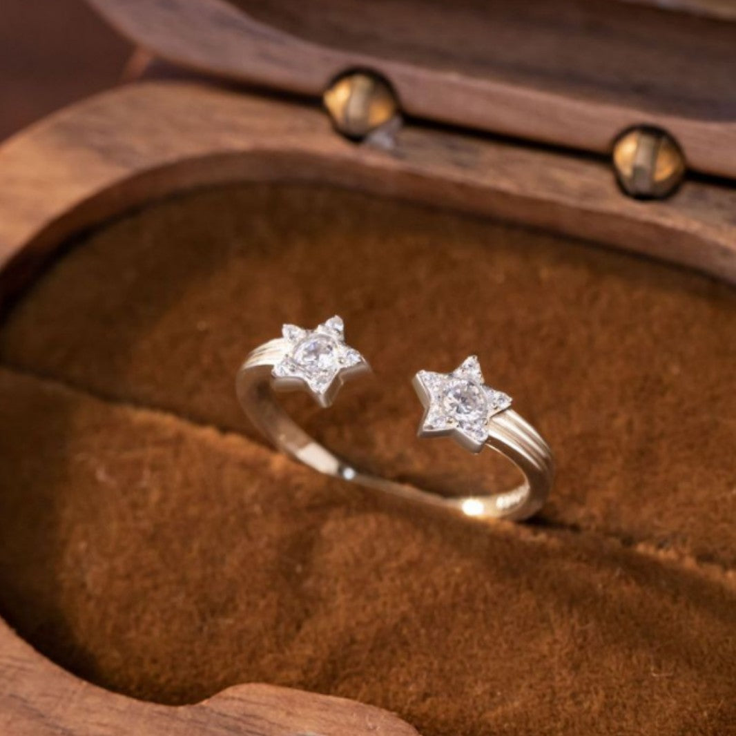 Meteor Shower Sterling Silver 925 Ring Female Fashion Versatile Star Zircon Plain Ring Ins Style Sweet Five-Pointed Star Ring
