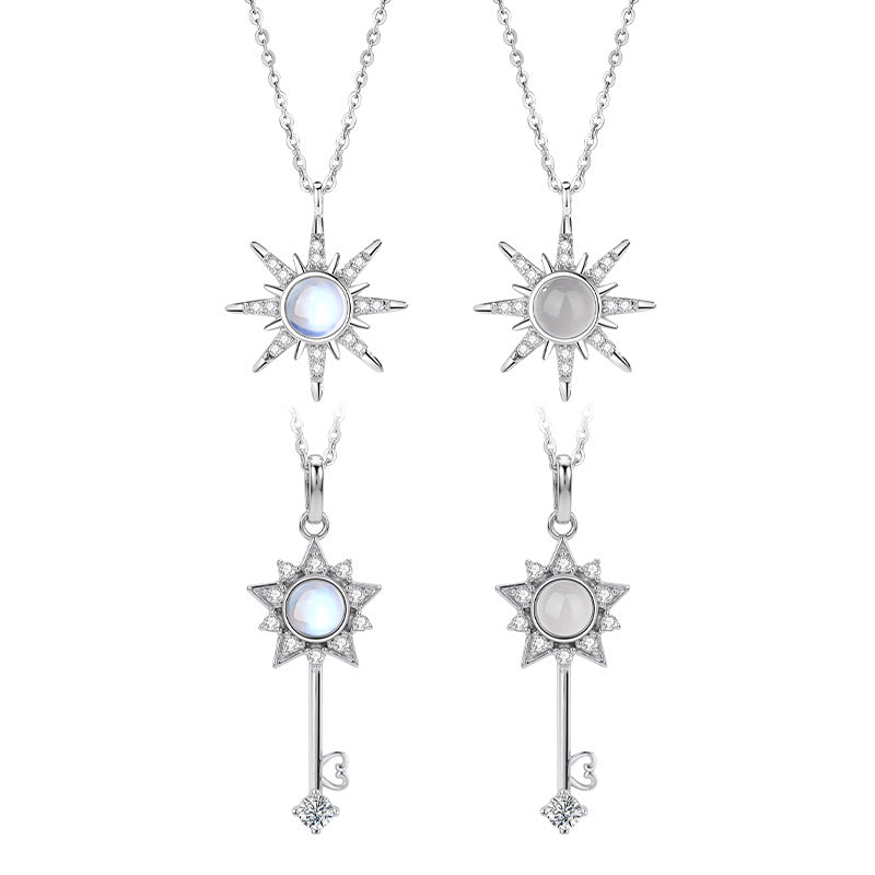 Elegant S925 Sterling Silver Necklace Women's Natural White Agate Moonstone Light Luxury Star Clavicle Chain Niche Silver Jewelry Wholesale