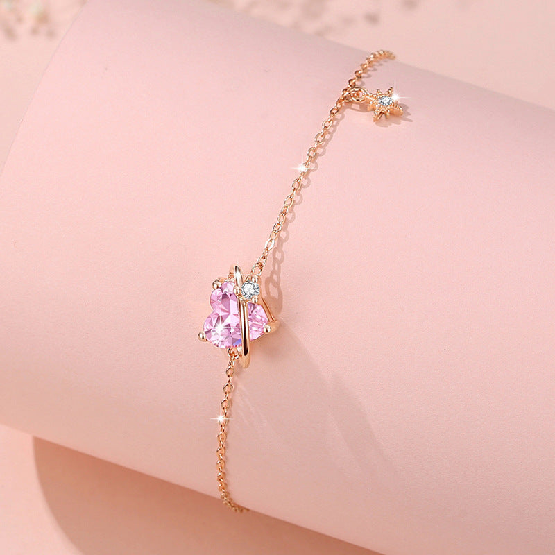 Planet Sterling Silver 925 Bracelet Female Niche Design Light Luxury Pink Diamond Bracelet Get Things Ins Style Love Zircon Bracelet