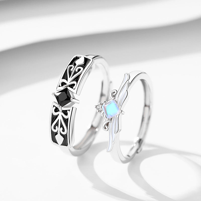 Original Design Princess Knight Couple Ring Glass Ring Cold Enamel Pair Crown Long-Distance Love Ring Generation Hair