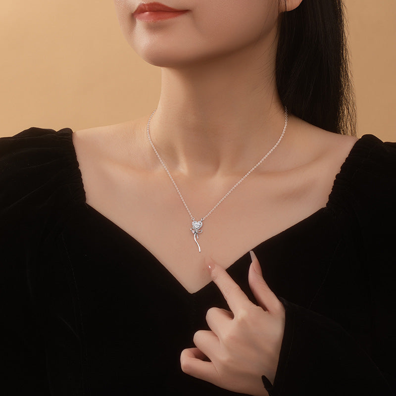 S925 Sterling Silver Necklace Lovely Color-Changing Stone Magic Stick Angel Wings Pendant Girlfriends Net Red Same Style Jewelry Supply
