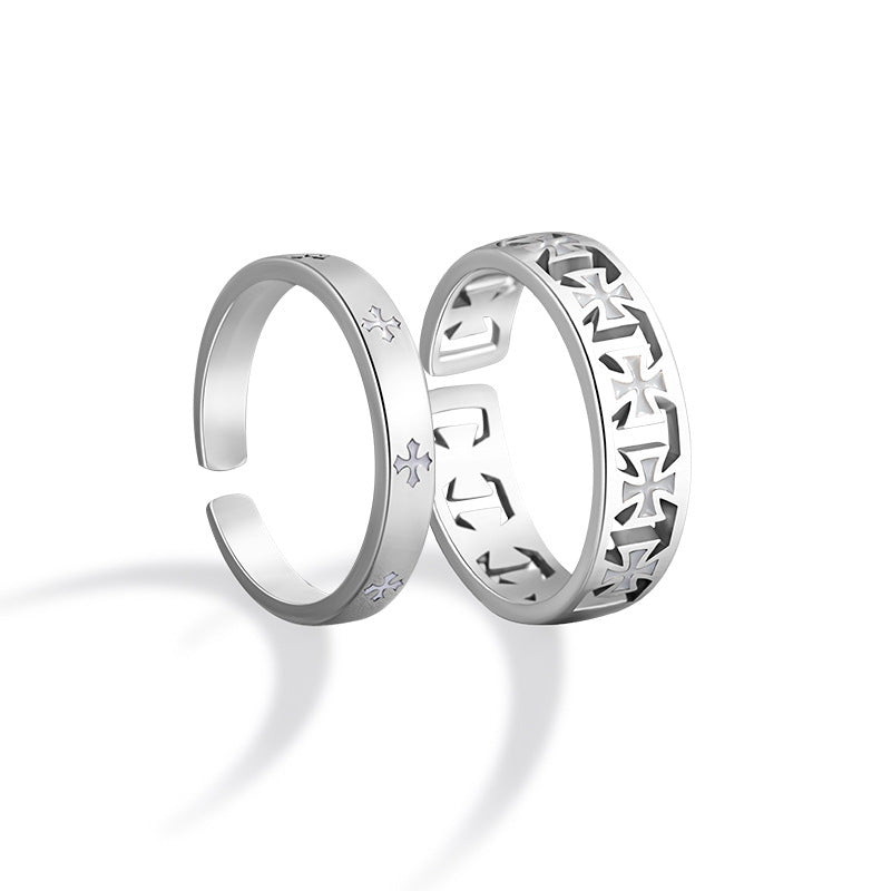 Cross Sterling Silver 925 Luminous Couple Ring Men and Women Fashion All-Match Star Ring Valentine's Day Gift Pair Ring