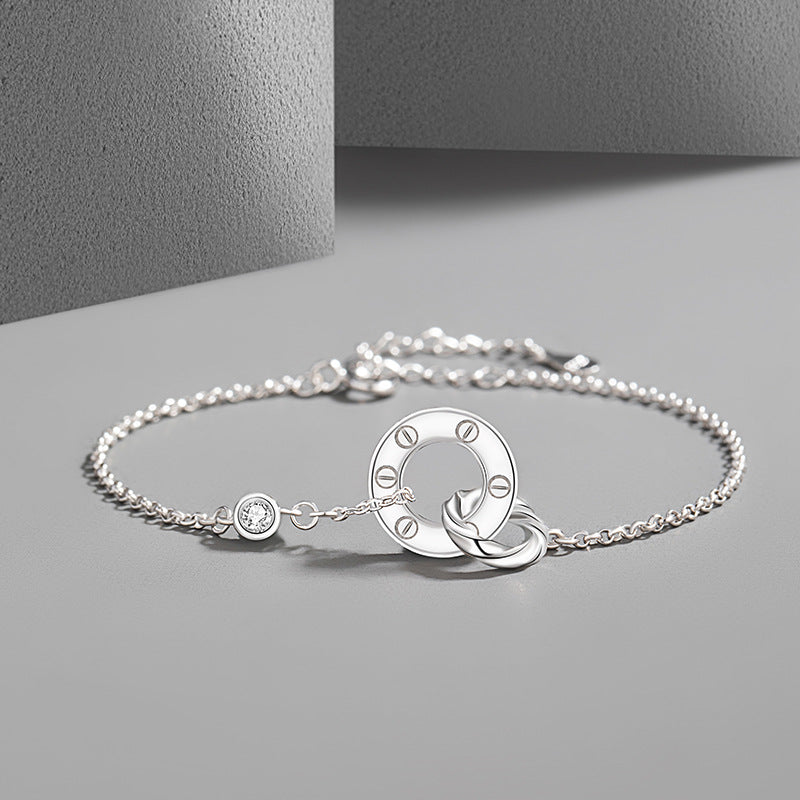 Ring Buckle Sterling Silver 925 Couple Bracelet Fashion Versatile Double Ring Bracelet Ins Style Mobius Ring Bracelet