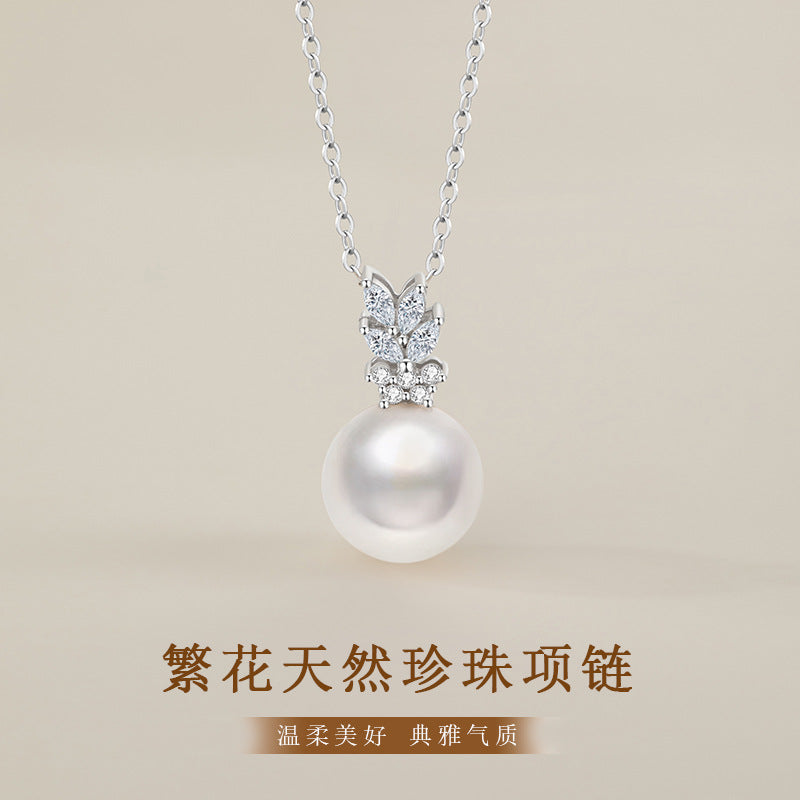 Natural Freshwater Pearl Sterling Silver 925 Necklace Female Niche Design Light Luxury Zircon Clavicle Chain Ins Style Pendant