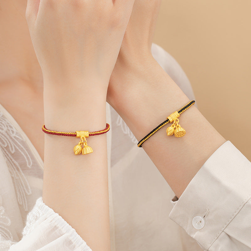 Lucky Lotus Sterling Silver 925 Couple Bracelet New Chinese National Fashion Lotus Red Agate Bracelet Ins Black Agate Bracelet