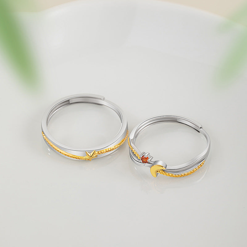 Army Love Foot Silver 999 Couple Ring Light Luxury High-Grade Star Long-Distance Love Zircon Ring Ins Wind Wheat Ear Ring