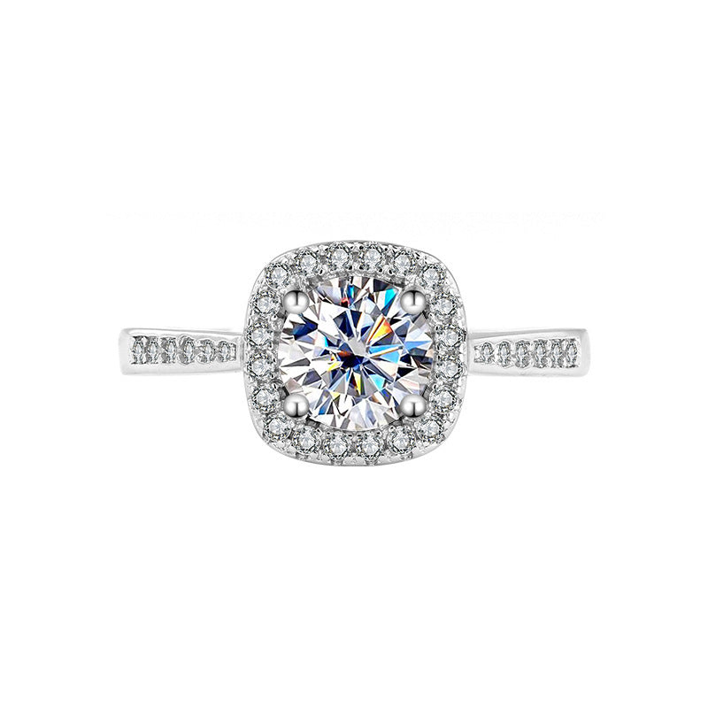 Square Sugar Sterling Silver 925 Diamond Ring Female Light Luxury High Sense 1 Karat Proposal Wedding Ring Ins Pair Ring